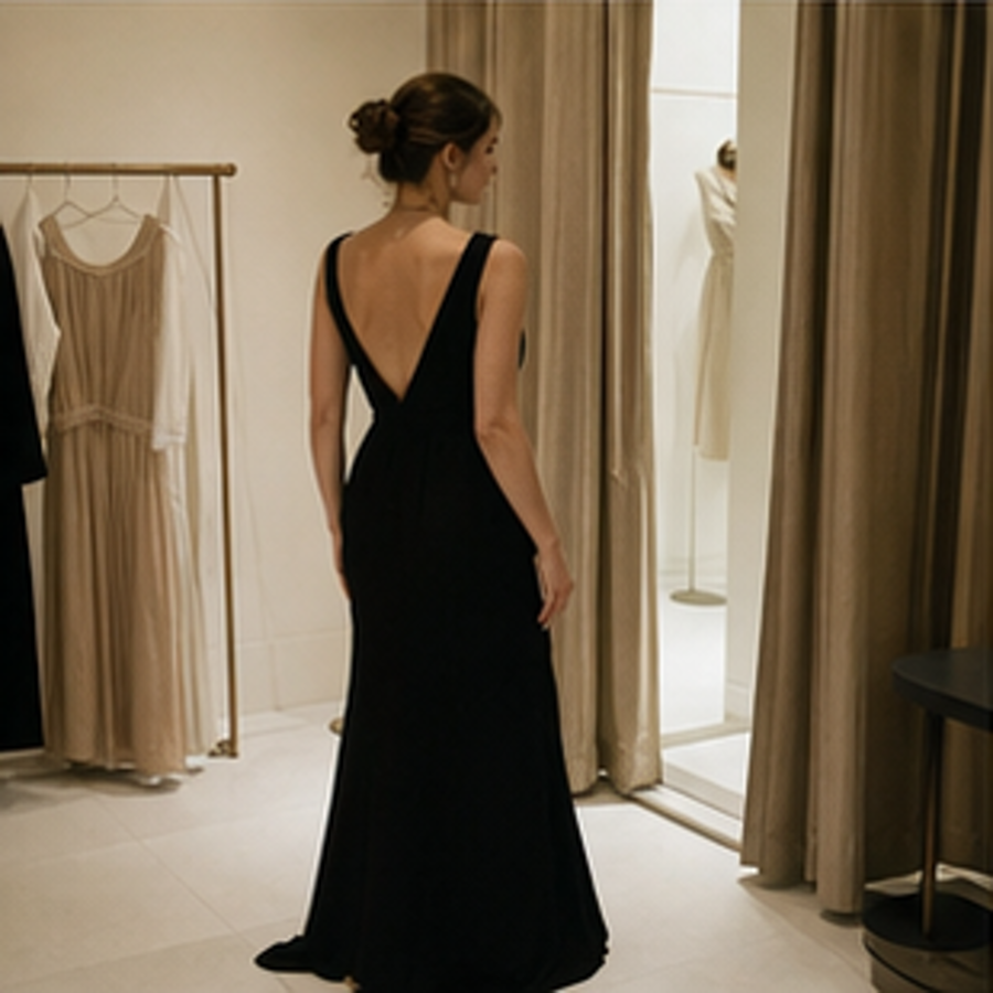 A black dress in a quiet boutique
